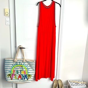 BEACH DRESS. Open back. Elastic waist with colourful trims and slits size M Peru